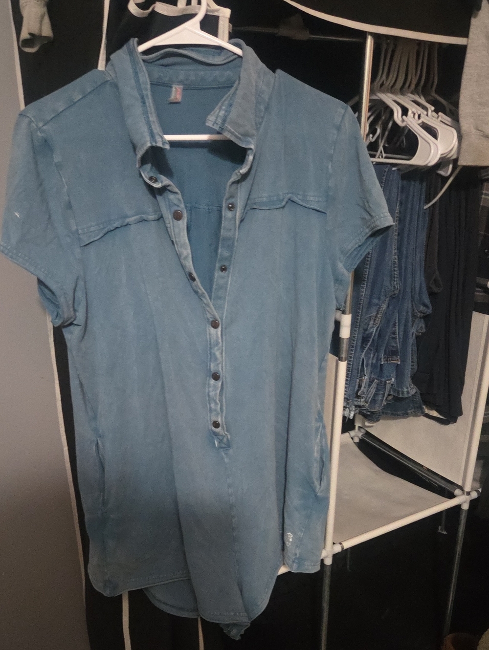 FP Movement by Free People Washed Light Blue Short-Sleeve Button-Down Tunic